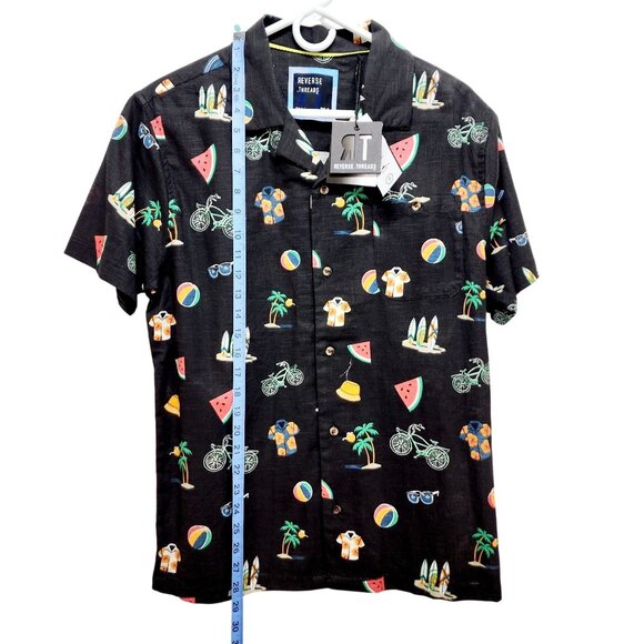 Mens Reverse Threads Black Short-Sleeve Shirt Tropical Patent Casual Fit Size S - Picture 7 of 10